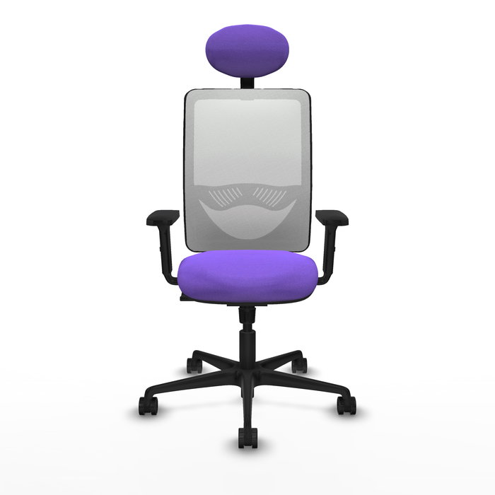 Chaise Zulema Synchro 3 positions tissu Violet Maille Blanc Base en nylon noir Accoudoir 2D Appui-tête Roulettes 65mm nylon