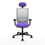 Chaise Zulema Synchro 3 positions tissu Violet Maille Blanc Base en nylon noir Accoudoir 2D Appui-tête Roulettes 65mm nylon