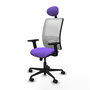 Chaise Zulema Synchro 3 positions tissu Violet Maille Blanc Base en nylon noir Accoudoir 2D Appui-tête Roulettes 65mm nylon
