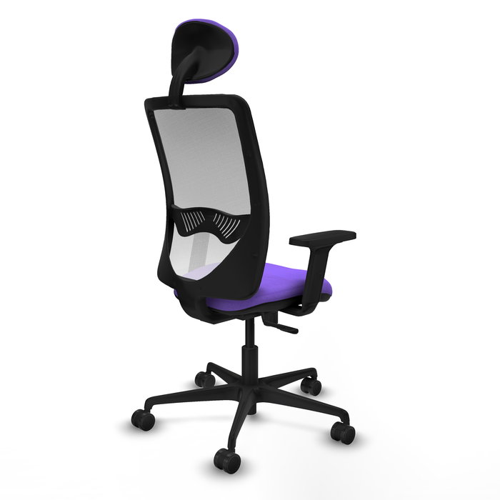 Chaise Zulema Synchro 3 positions tissu Violet Maille Blanc Base en nylon noir Accoudoir 2D Appui-tête Roulettes 65mm nylon