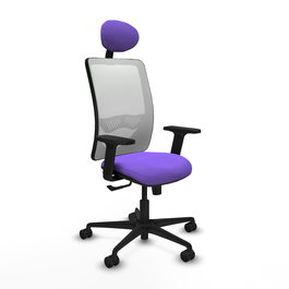 Chaise Zulema Synchro 3 positions tissu Violet Maille Blanc Base en nylon noir Accoudoir 2D Appui-tête Roulettes 65mm nylon