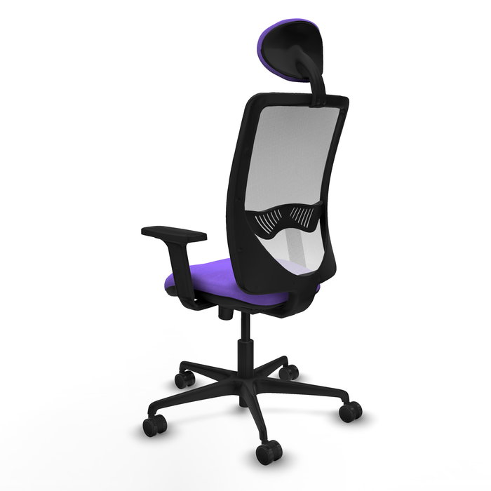 Chaise Zulema Synchro 3 positions tissu Violet Maille Blanc Base en nylon noir Accoudoir 2D Appui-tête Roulettes 65mm nylon