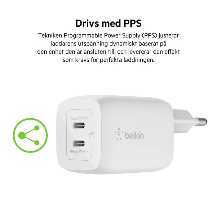 Chargeur mural Belkin WCH013VF2MWH-B6 Blanc 65 W
