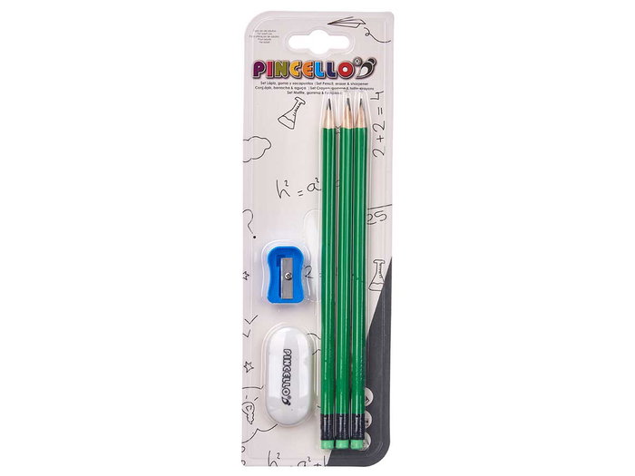 Pincello Lot de 3 crayons fluo avec gomme et taille-crayon en bois, plastique et métal 24,5x8x1,2 cm (Set de 48)