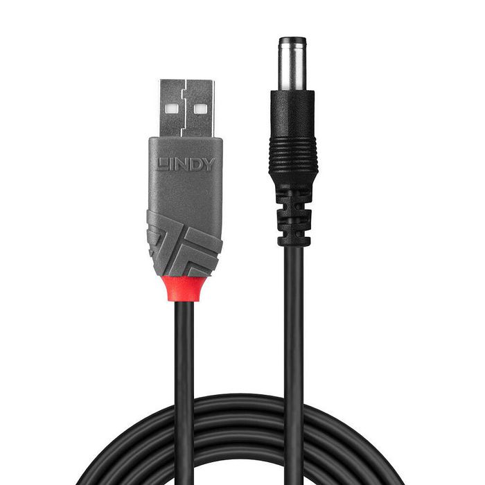 Lindy Câble adaptateur USB 2.0 Type A Mâle vers DC Mâle 5.5mm/2.5mm pour alimentation de périphériques, 1.5m