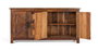 GINER Y COLOMER Buffet rustique en bois recyclé, 4 portes, fait main, couleur noyer, dimensions détaillées