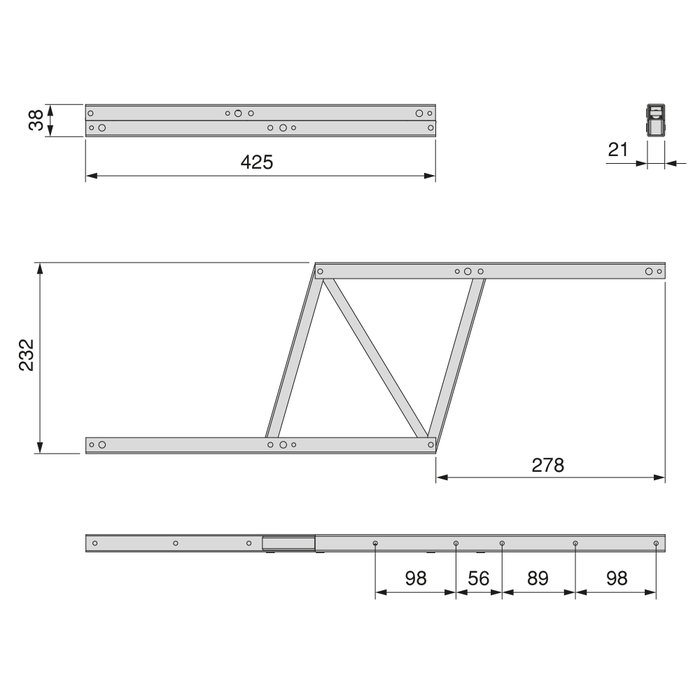 Emuca Ensemble de mécanismes de levage pour tables basses, permette elevare la mesa 192mm, Acier, Peint en noir