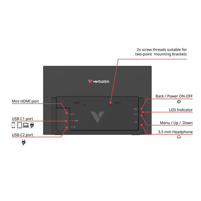 Verbatim Moniteur tactile portable 15,6 pouces Full HD IPS Série LUZ