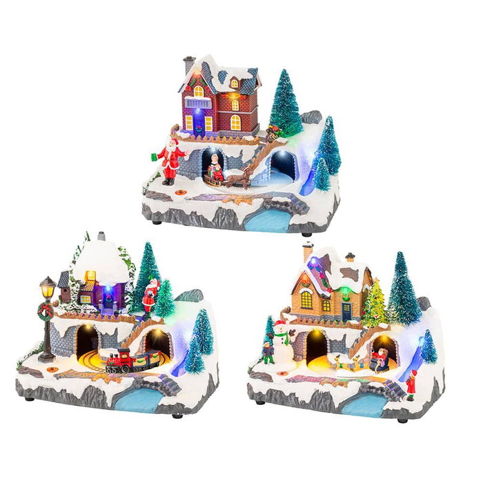 Lumineo Scène de Noël avec mouvement et lumière LED multicolore, 20,8 x 13,9 x 17 cm