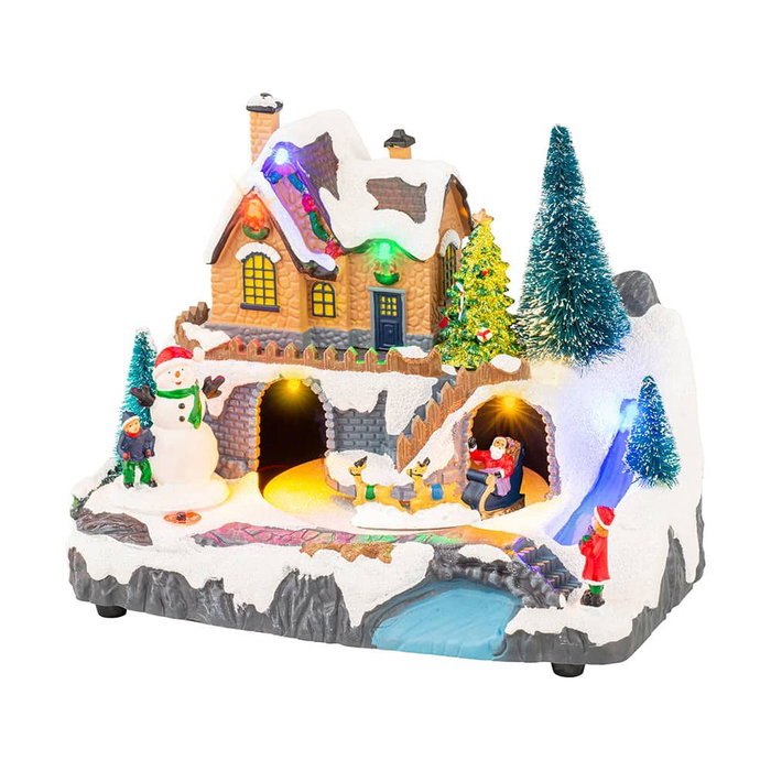 Lumineo Scène de Noël avec mouvement et lumière LED multicolore, 20,8 x 13,9 x 17 cm
