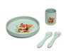 KioKids - Set de Vaiselle en Silicone pour Bébé avec Ventouse, Assiette, Verre, Cuillère et Fourchette - Vert, Little Sauvages, BLW, +6 mois