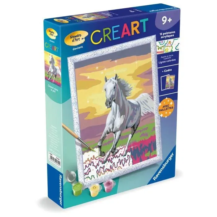 Ravensburger 25845 CreArt Kids - Kit de peinture par numéros 'Cheval dans le pré' 18x24 cm avec cadre, pour enfants dès 7 ans