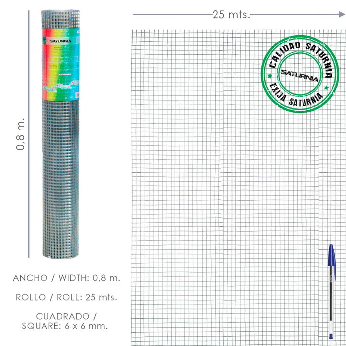SATURNIA Grillage électrosoudé galvanisé 6x6 / 80 cm rouleau 25 mètres SATURNIA Grillage électrosoudé galvanisé 6x6 / 80 cm rouleau 25 mètres