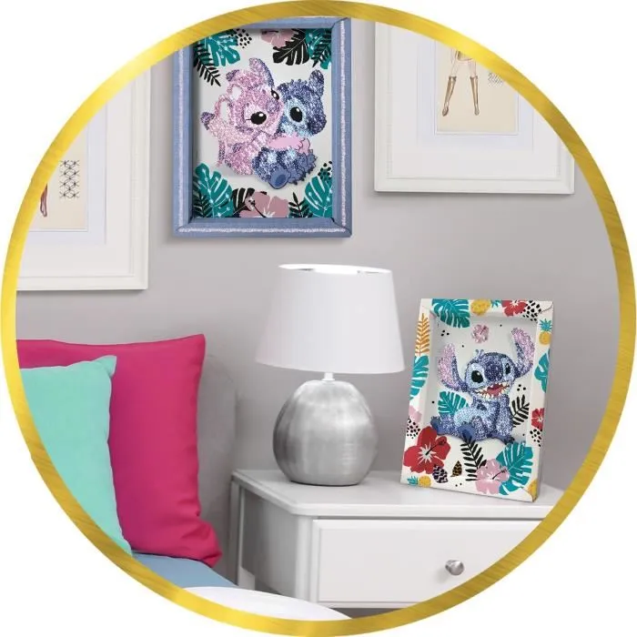 Lansay - Kit de Création Séquence Stitch & Angel - Jeu Art Déco pour Enfants Dès 7 Ans - Collection Sequins - Inclut Plaque, Sequins et Épingles