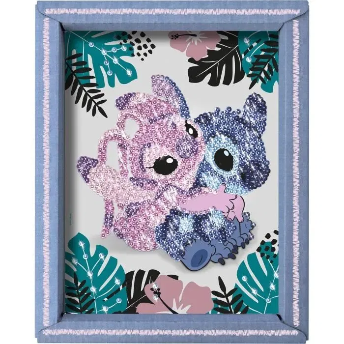 Lansay - Kit de Création Séquence Stitch & Angel - Jeu Art Déco pour Enfants Dès 7 Ans - Collection Sequins - Inclut Plaque, Sequins et Épingles