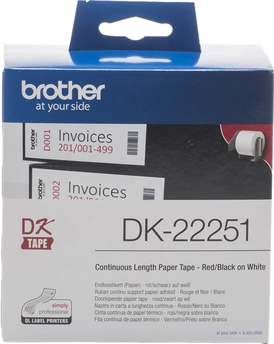Brother DK-22251 Ruban d'étiquettes continu 62 mm noir et rouge