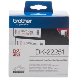 Brother DK-22251 Cinta Continua Étiquettes Thermique 62 mm Blanc Noir Rouge - Lot de 1 Rouleau