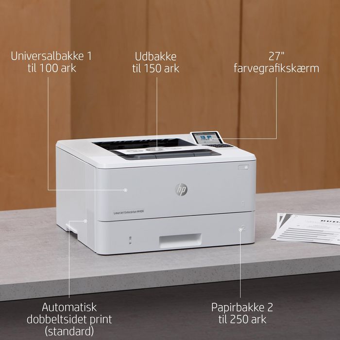 HP LaserJet Enterprise M406dn - Imprimante laser monochrome, 40 ppm, recto verso, USB, sécurisée, format A4, 1024 Mo, écran LCD, résolution 1200 x 1200 dpi