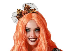 Atosa Serre-tête Halloween Citrouille et Nœud Noir à Pois Orange