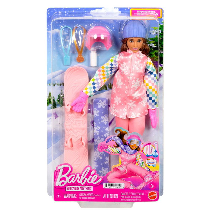 Barbie Poupée Snowboarder Deluxe avec effet de couleur, accessoires et vêtements, référence Jkf78 Mattel