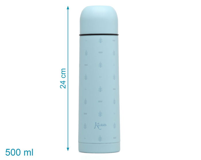 KioKids Termo Isotherme pour Liquides 500 mL, Bleu, Double Paroi Acier Inoxidable, 24h Froid / 12h Chaud, Anti-goutte, Bouchon Hermétique, Collection Petits Moments