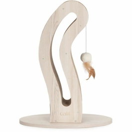 Catit Pixi Griffoir Queue de Chat avec Balle et Plumes Aspect Chêne Naturel