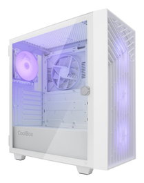 Coolbox GA300 Grid Line Boîtier PC Gaming Tour ATX avec 3 ventilateurs ARGB, cristal trempé, USB-C