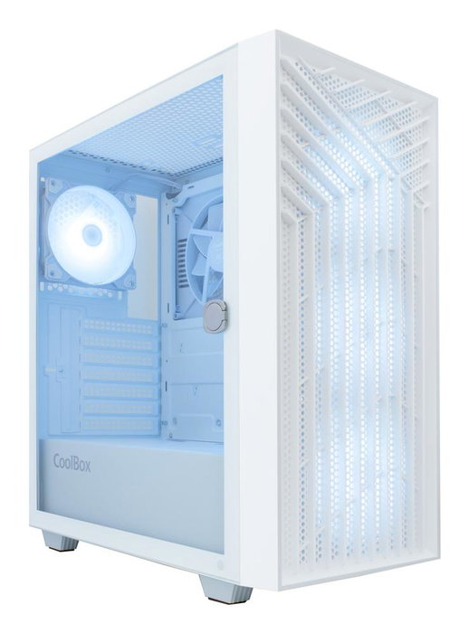 Coolbox GA300 Grid Line Boîtier PC Gaming Tour ATX avec 3 ventilateurs ARGB, cristal trempé, USB-C