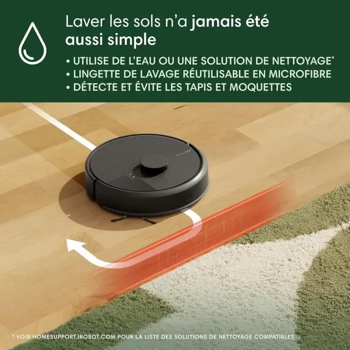 Irobot Roomba 105 Combo - Robot aspirateur et laveur 2 en 1 - Puissance aspiration 7000 Pa - Navigation LiDAR - Détection tapis - Autonomie 2h - Réservoir 400 ml