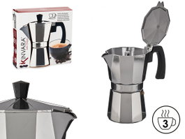 Kinvara Cafetière Aluminium 3 Tasses 150 ml avec Anse 15x15x9 cm pour Gaz, Vitrocéramique et Électrique (Set de 12)