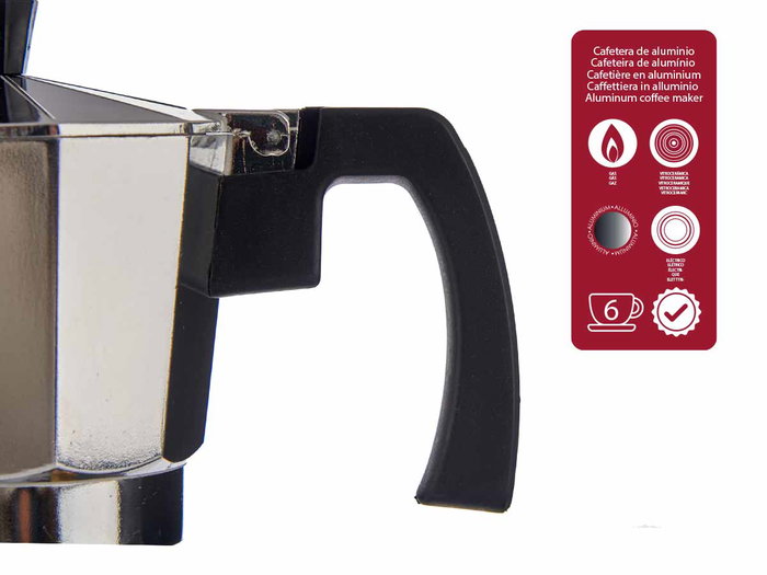 Kinvara Cafetière Aluminium 3 Tasses 150 ml avec Anse 15x15x9 cm pour Gaz, Vitrocéramique et Électrique (Set de 12)