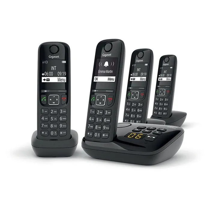 Gigaset AS690 A Quattro Noir - Téléphone fixe DECT avec répondeur 20 min, haut-parleur, blocage d'appels, écran LCD, répertoire 100 contacts Gigaset AS690 A Quattro Noir - Téléphone fixe DECT avec répondeur 20 min, haut-parleur, blocage d'appels, écran LCD, répertoire 100 contacts