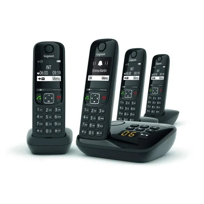 Gigaset AS690 A Quattro Noir - Téléphone fixe DECT avec répondeur 20 min, haut-parleur, blocage d'appels, écran LCD, répertoire 100 contacts Gigaset AS690 A Quattro Noir - Téléphone fixe DECT avec répondeur 20 min, haut-parleur, blocage d'appels, écran LCD, répertoire 100 contacts