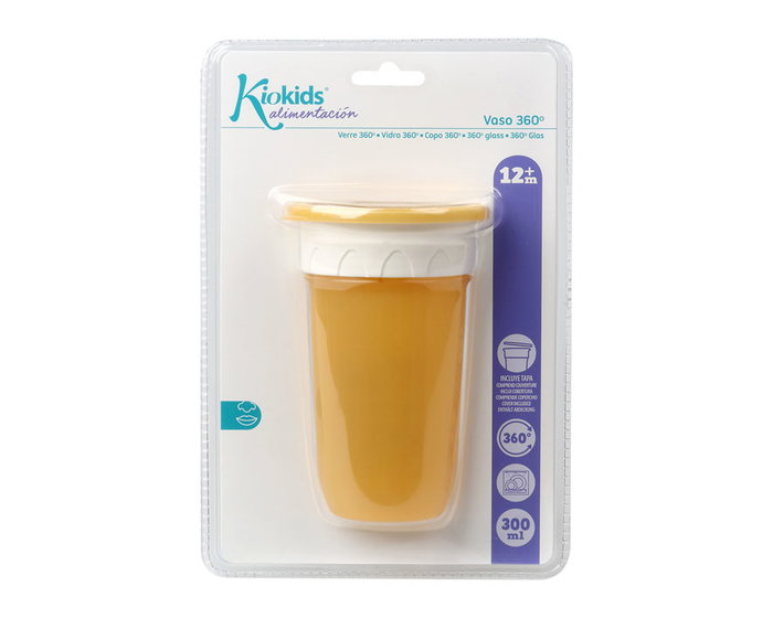 KioKids Vaso d'apprentissage tasse bec pour bébé Step 3, 300 mL, jaune moutarde, âge +12 mois, design Soft Nordic