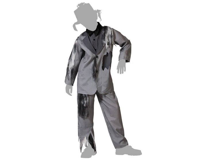 Déguisement d'Halloween pour Garçon Fantôme Novio - Costume Enfant Grâce à Rayures avec Veste et Pantalon, Taille 10-12 Ans, Polyester Gris