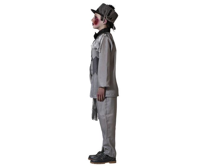Déguisement d'Halloween pour Garçon Fantôme Novio - Costume Enfant Grâce à Rayures avec Veste et Pantalon, Taille 10-12 Ans, Polyester Gris