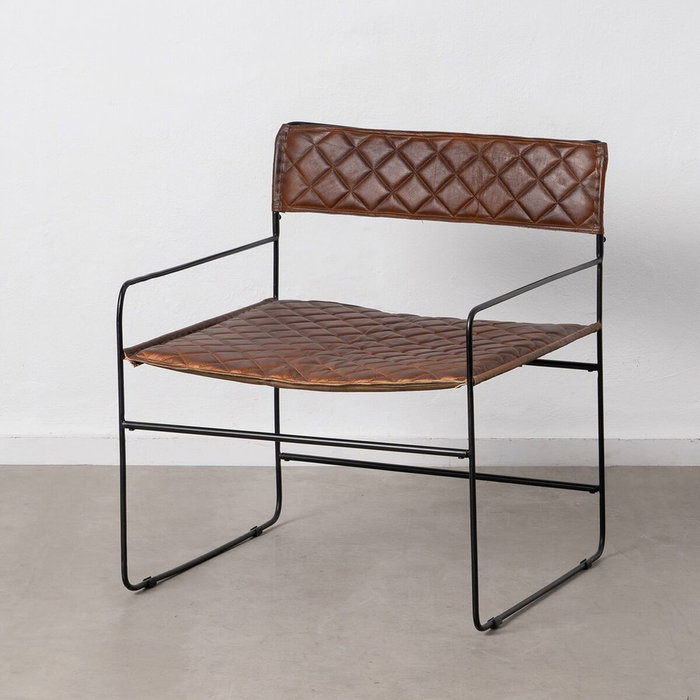 BigBuy Home Chaise de Salle à Manger Marron Noir Cuir Fer