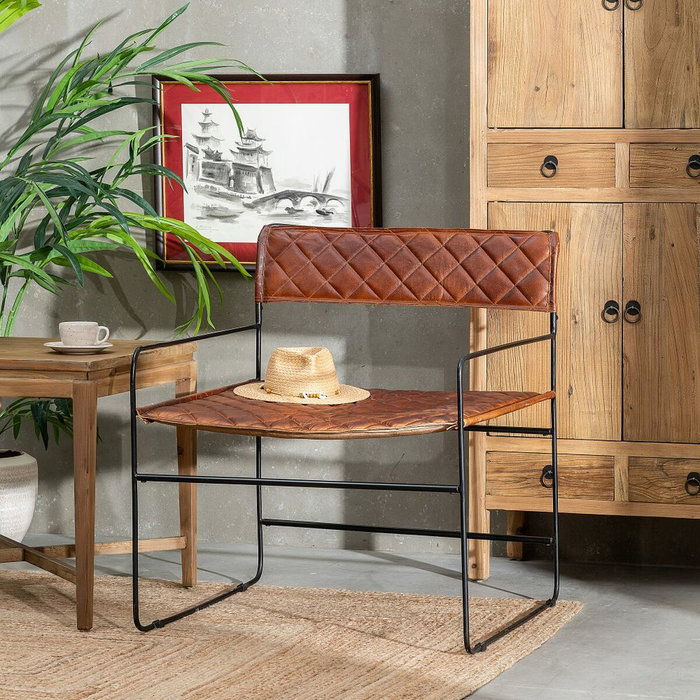 BigBuy Home Chaise de Salle à Manger Marron Noir Cuir Fer