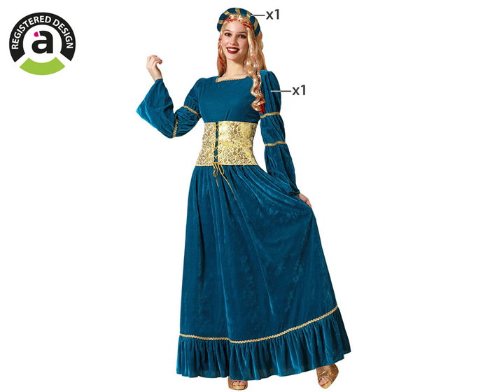 Déguisement Reine Médiévale Robe Bleue Femme Adulte XS-S Déguisement Reine Médiévale Robe Bleue Femme Adulte XS-S