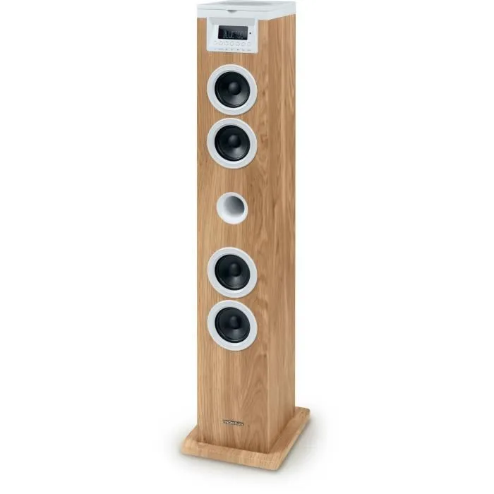 Thomson Altavoz torre Bluetooth/CD/USB/SD Blanco/Madera 60W Radio FM THO1720571172497