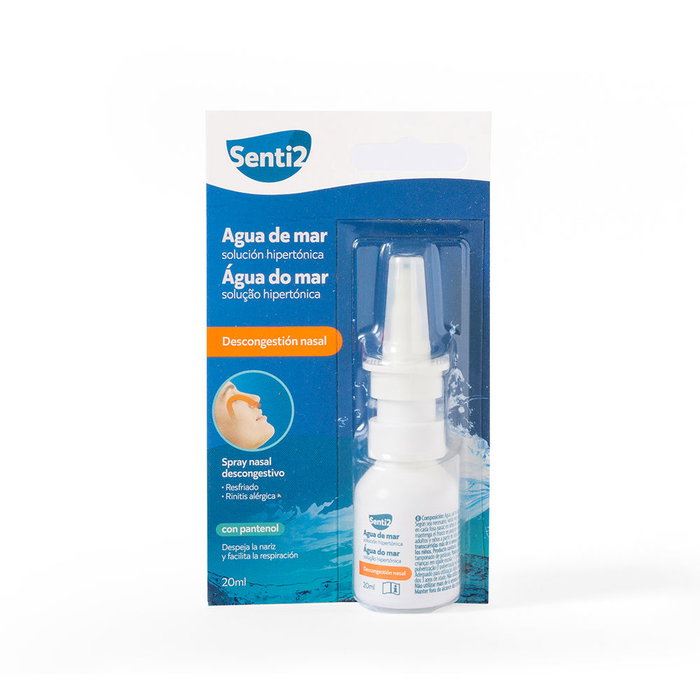 Senti2 Agua de Mar Spray Nasal Décongestif - Solution Hypertonique 20 ml - Pour le soulagement du rhume et des allergies