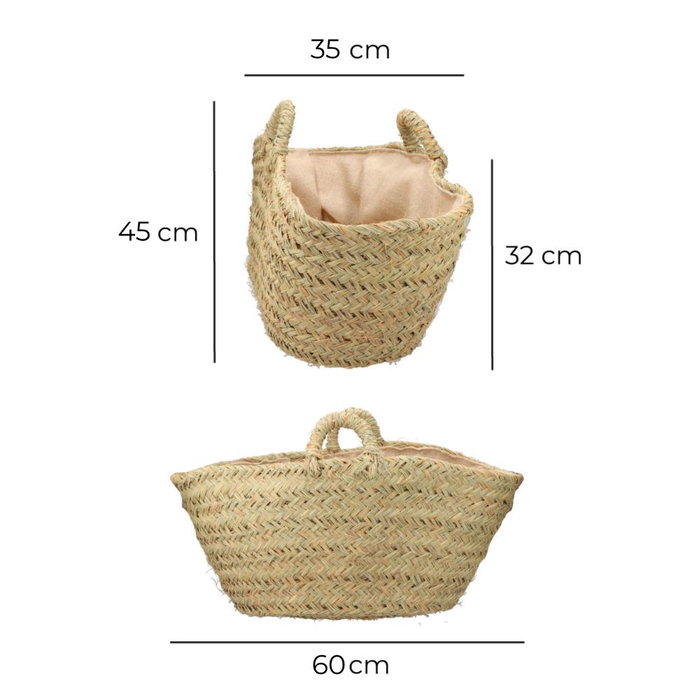 Basics Panier à Bois Ovale en Esparto avec Doublure, 60 x 35 x 45 cm