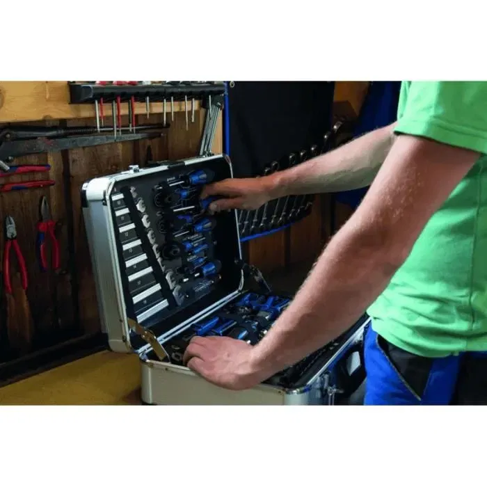 Scheppach TB150 - Mallette à outils de 102 pièces en acier chrome vanadium, avec malle en aluminium verrouillable - Idéale pour bricoleurs