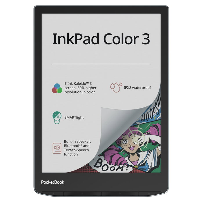 PocketBook InkPad Color 3 - Liseuse numérique 7,8 pouces E Ink Kaleido 3, 32 Go, étanche IPX8, Bluetooth, USB-C, SMARTlight PocketBook InkPad Color 3 - Liseuse numérique 7,8 pouces E Ink Kaleido 3, 32 Go, étanche IPX8, Bluetooth, USB-C, SMARTlight