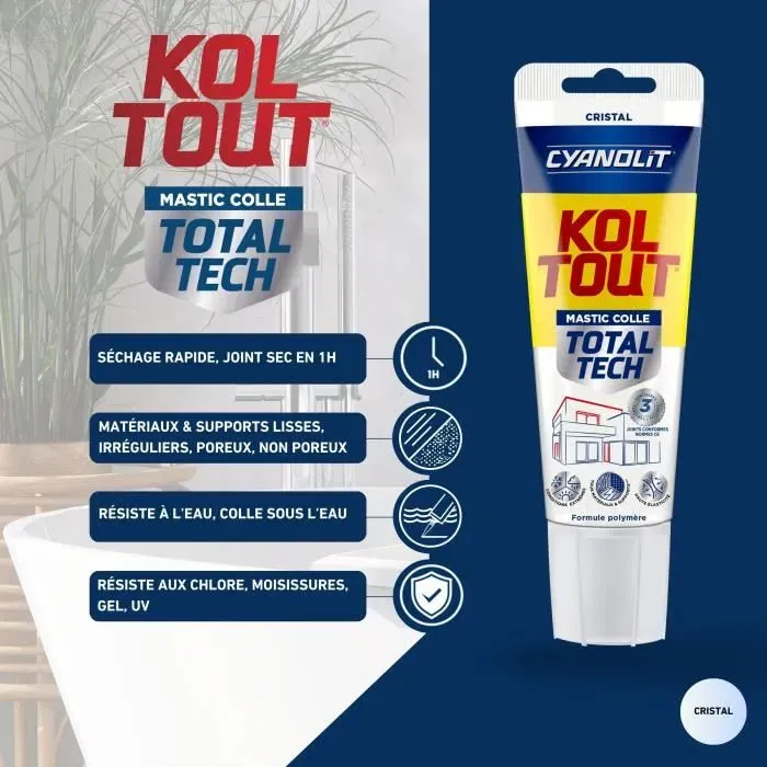 Cyanolit Colle et Mastic Polyvalent Transparent - Tube 125 ml - Total Tech Cristal - Fixation et Étanchéité Extrêmes pour Bois, Métal, Carrelage
