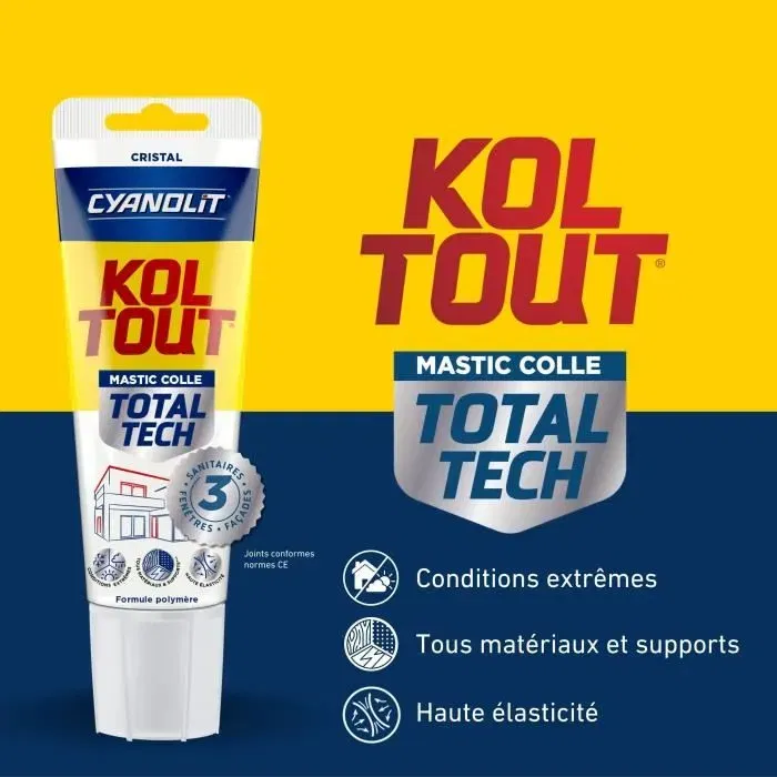 Cyanolit Colle et Mastic Polyvalent Transparent - Tube 125 ml - Total Tech Cristal - Fixation et Étanchéité Extrêmes pour Bois, Métal, Carrelage