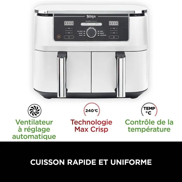 Ninja Friteuse sans huile Foodi Max Dual Zone AF400EUWH - 9,5L - 6 programmes - 2470W - Blanc Ninja Friteuse sans huile Foodi Max Dual Zone AF400EUWH - 9,5L - 6 programmes - 2470W - Blanc
