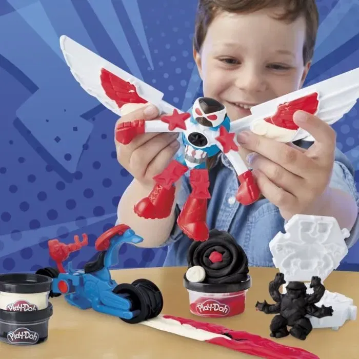 Play-Doh Marvel Captain America Moto Tranchante - Coffret Pâte à Modeler avec Figurine Flexible et 3 Accessoires - Jouet Créatif Dès 4 Ans