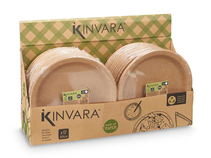 Kinvara Set 12 Assiettes Kraft Naturel 28 cm (Set de 48)