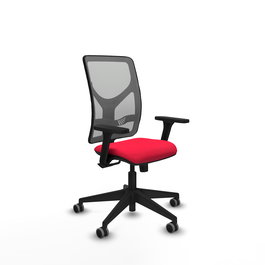 Chaise Motilla Synchro 3 positions tissu Rouge Maille Gris Base pyramidale noire Accoudoir 3D Sans appui-tête Roulettes 65mm pour moquette